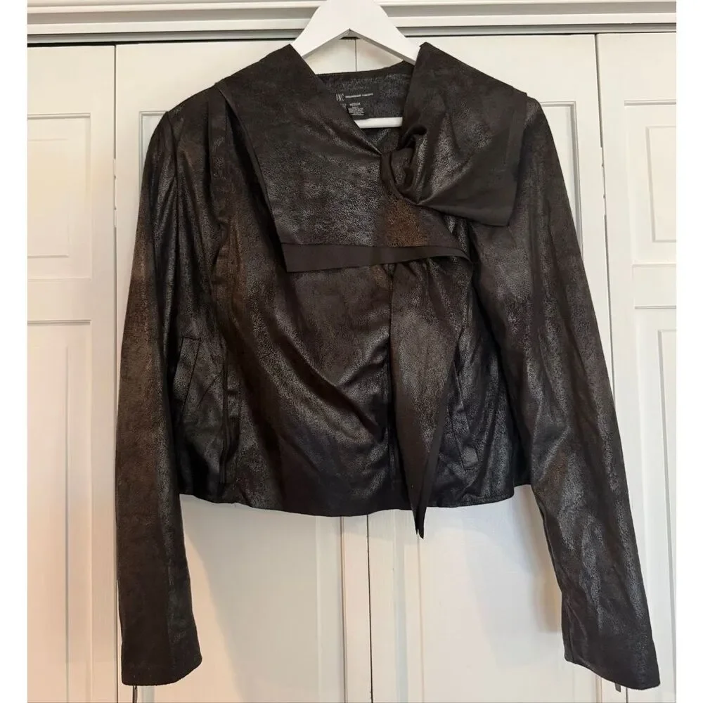 INC international concepts faux leather sheen asymmetrical jacket M - Picture 8 of 8